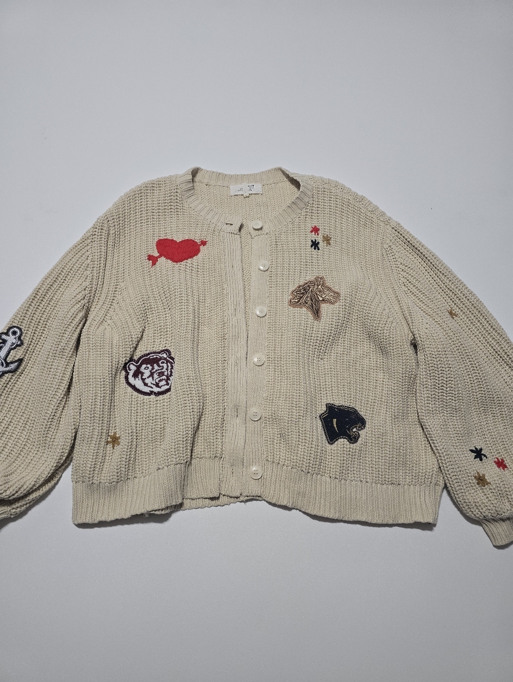 The Great. Collegiate Cardigan Knit Crew Neck Long Sleeve Size L - Picture 3 of 9